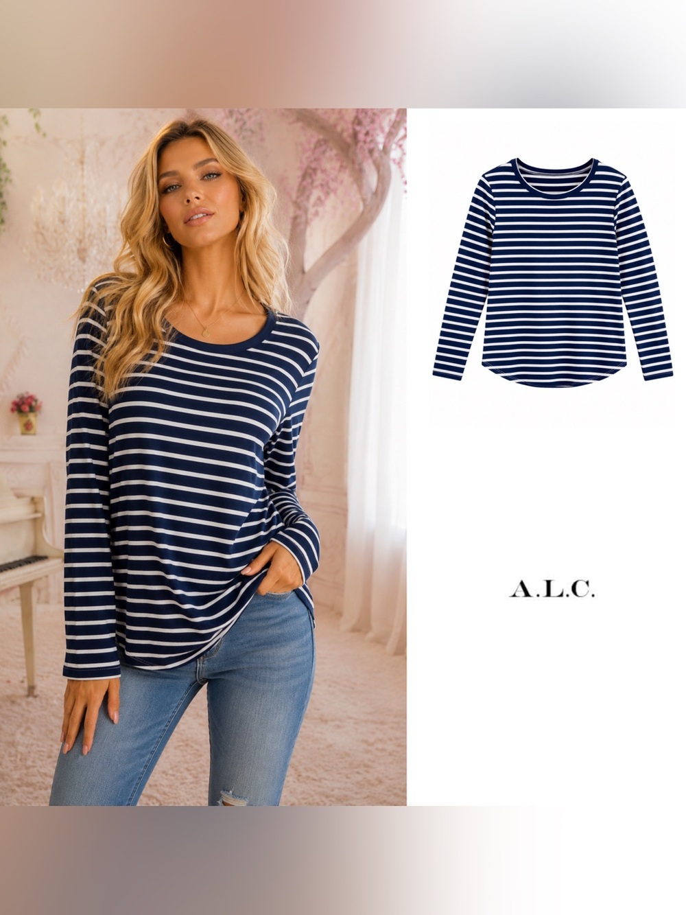 A.L.C. Exclusive Combo Navy Stripe Open Back Tee